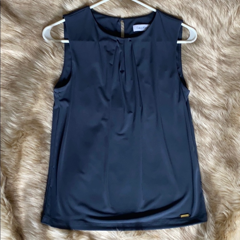 New Calvin Klein Gray Pleated Career Blouse Top XS